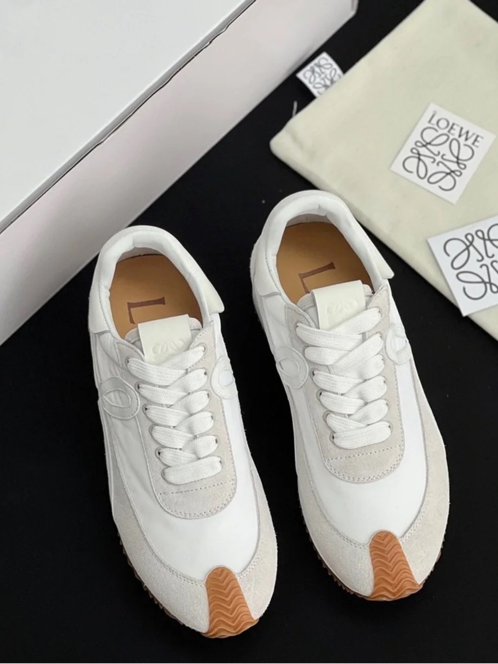 Loewe White Leather & Gum Sole Low-Top Sneakers - Picture 4 of 8